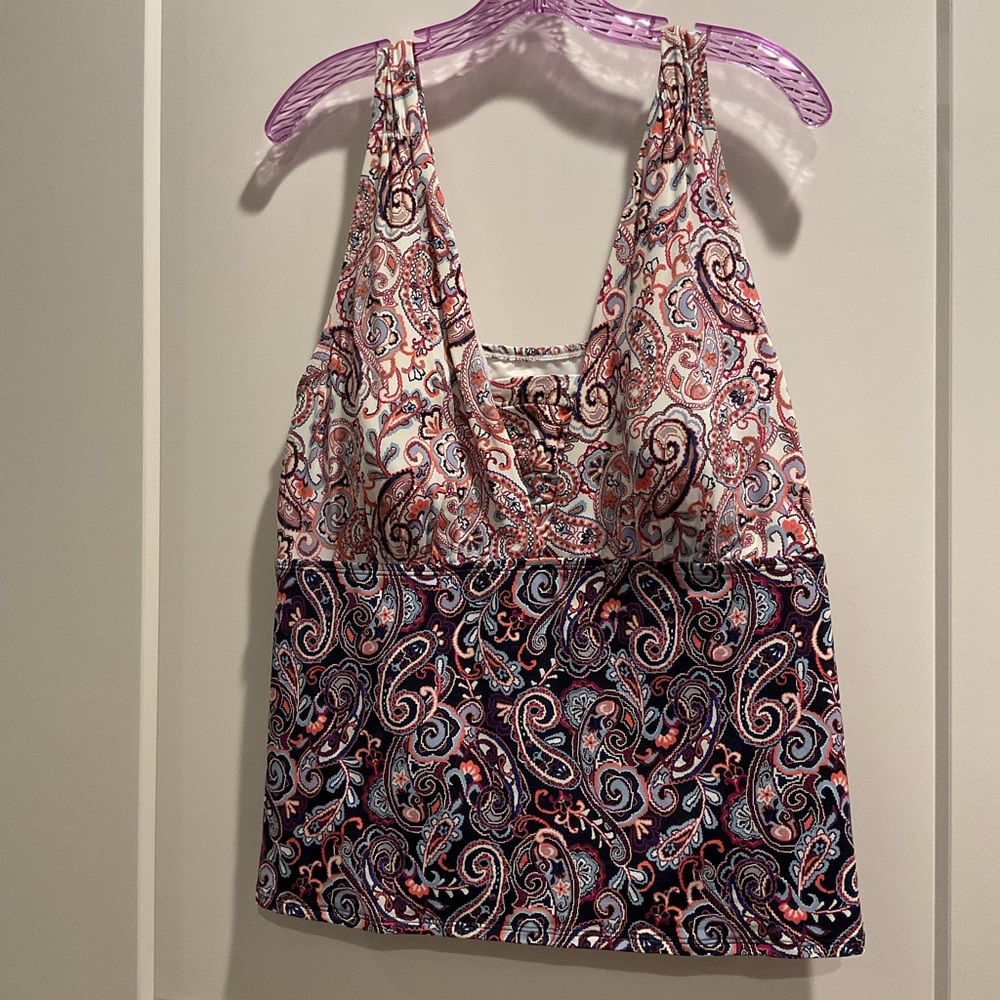 LANDS’ END Lined Paisley Swim Tankini in Cream & Blue with Bra 20W
